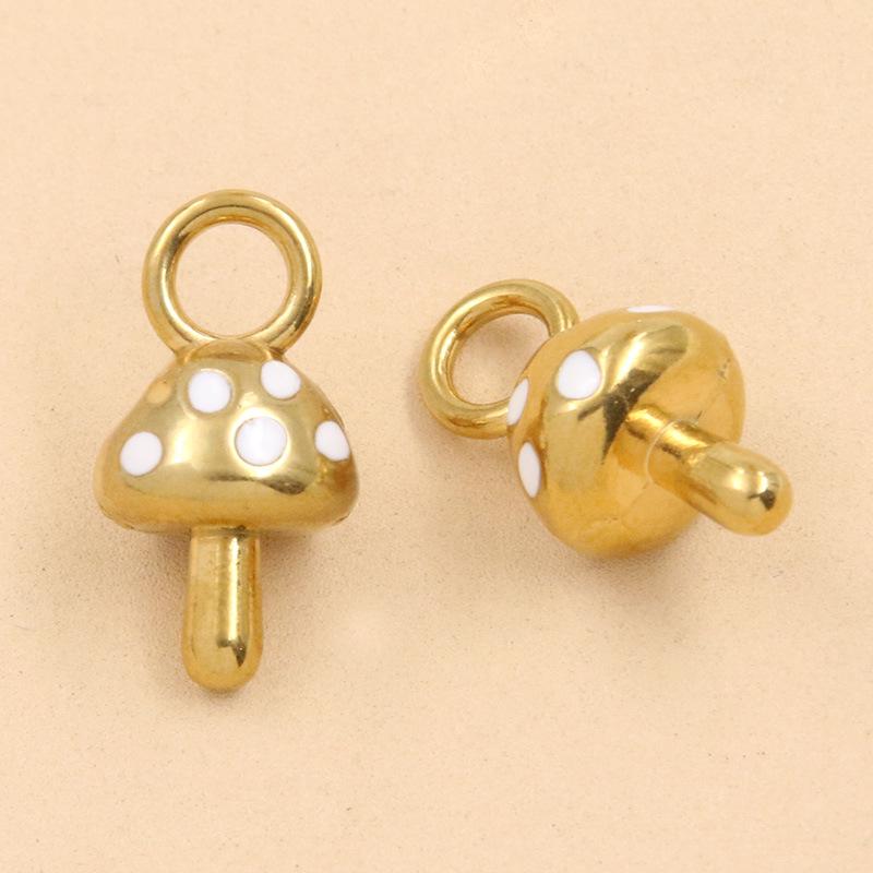 Edelstahl Pilzblumen-Ornamente: Tropföl & goldene Emaille-Anhänger
