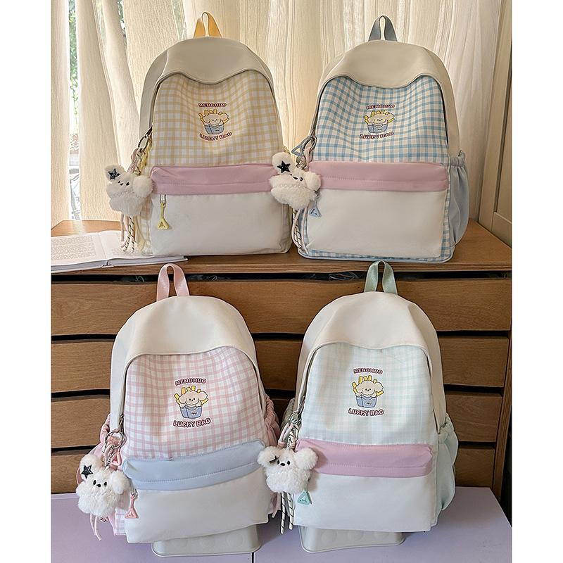 Schoolbag schoolbag junior high school student high school girl high value plaid Korean ins wind large capacity backpack female campus backpack