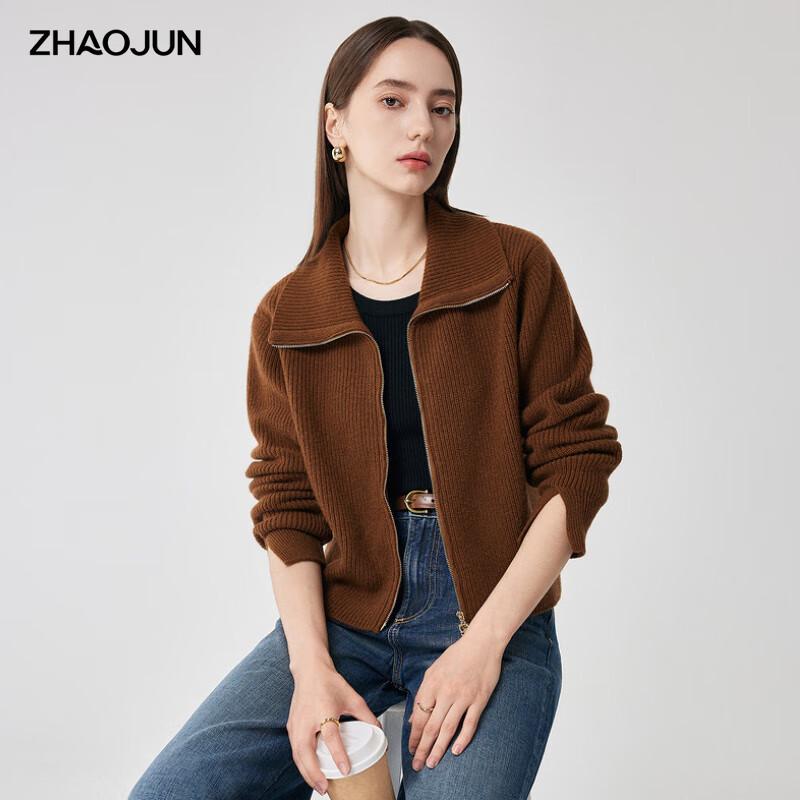 

Zhaojun Women s Thick 100% Wool Zipper Cardigan L
