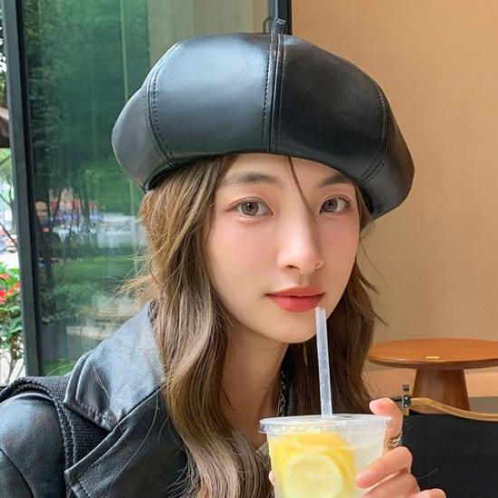 Ladies Casual Beret Beanie Hat Cap Retro Newsboy Faux Leather French Style Hat