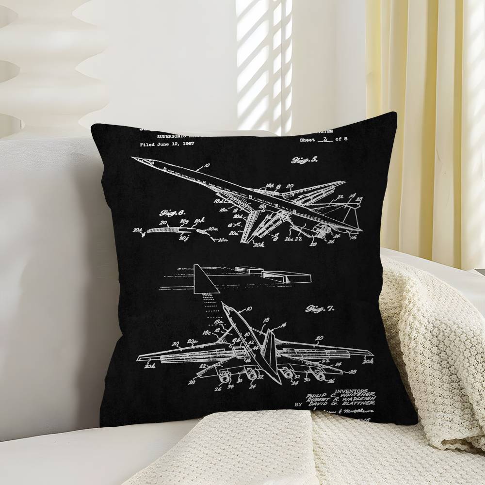 Aircraft Patent Cushion Cover Pillowcase Upholstery Sofa Throw Pillow Home Decor Pillowcas