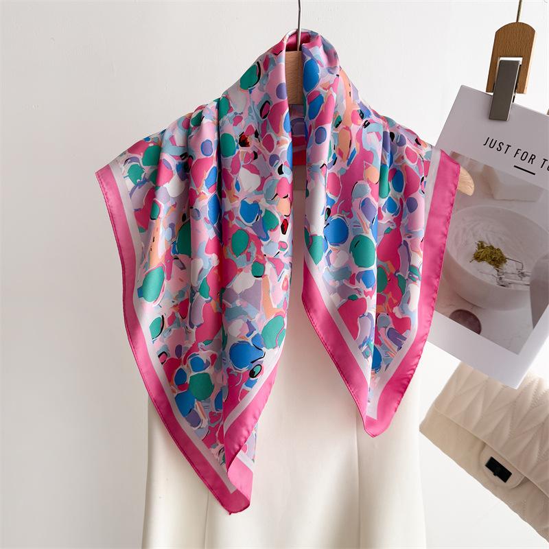 New Floral Print Silk Feeling 70cm Square Scarf Women Foulard Cashew Neckerchief Lady Satin Head Hijab Female Decorate Neck Ties