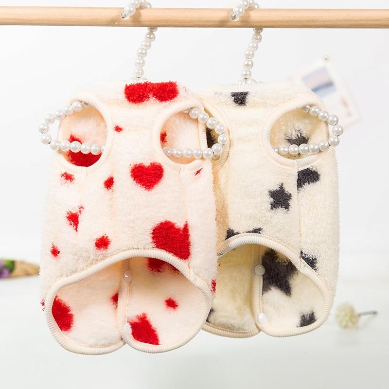 Double-Sided Fleece Puppy Jacket | Warm Vest for Pets & Cats | Heart Pattern Dog Clothes | Button-Back Open Vest for Maltese