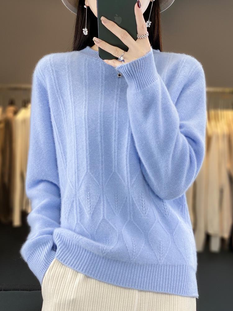 Women's Luxury Soft Wool Pullover Sweater – Round Neck, Solid Color, Loose Fit