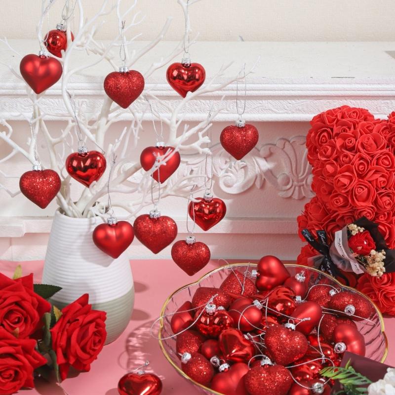 Heart Ornament Heart Baubles Hanging Ornament for Valentine Day Decors Mother Day Christmas Tree Wedding Party Decoration