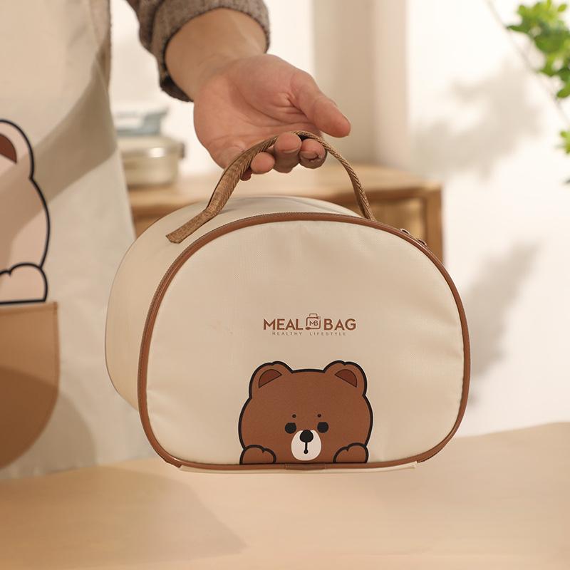 Bag Bear Leather Lunch Kids Large Capacity Bento Pouch For Children Thermal Insulated Cooler With Tableware Cup Tote Picnic Box