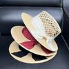 Hepburn Wind Day Single Raffia Hollow Straw Hat Women's Flat Top Sunscreen Top Hat Seaside Sunshade Beach Hat