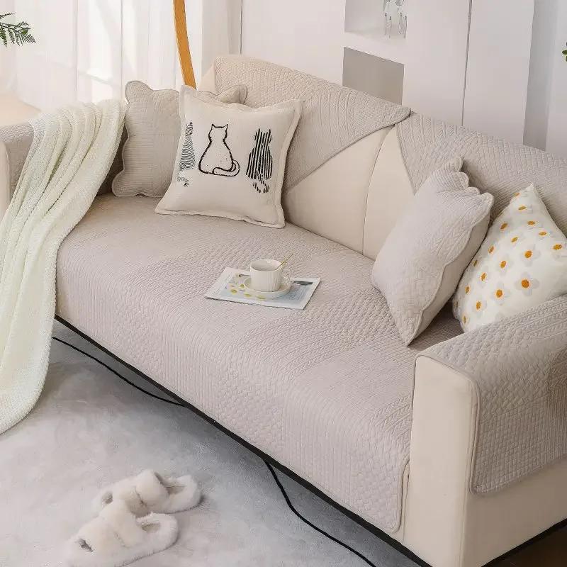 Warm Non Slip Cotton Sofa Cushion Modern Solid Color Fabric Sofa Cover Cloth Towel Four Season Universal Living Room Home Decor
