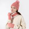 3Pcs/Set Winter Knitted Scarf Gloves Set Pom Pom Ball Fleece Lining Brimless Hat Touchscreen Gloves Neck Warmer Set
