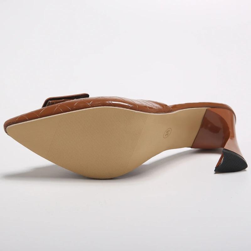 Ladies Shoes 2024 Butterfly Pointed Toe Women's Brown Slippers Dress Office Slip on Ladies Heeled Shoes Thin Heel Female Mules