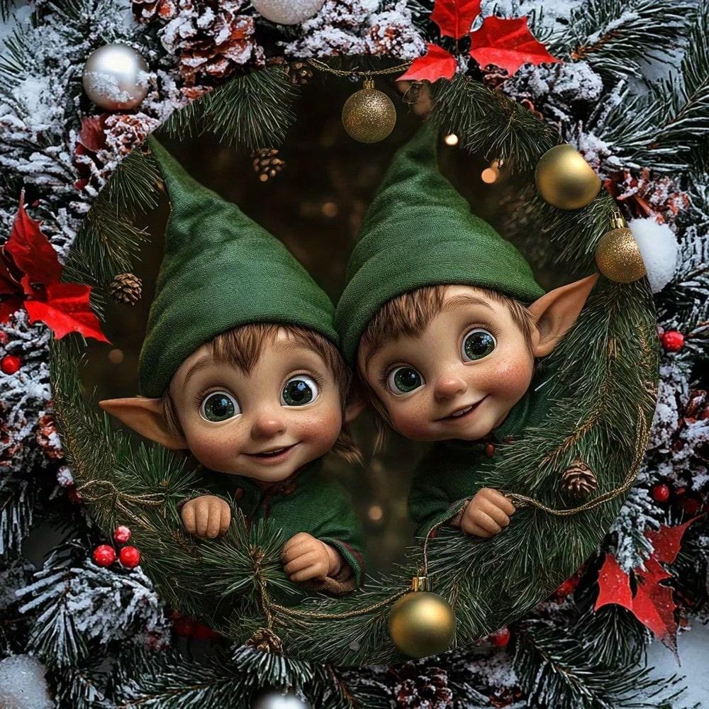 Vintage Christmas Metal Wall Art Rustic Tin Wreath Sign 8x8 Inch Weatherproof Home Room Decor