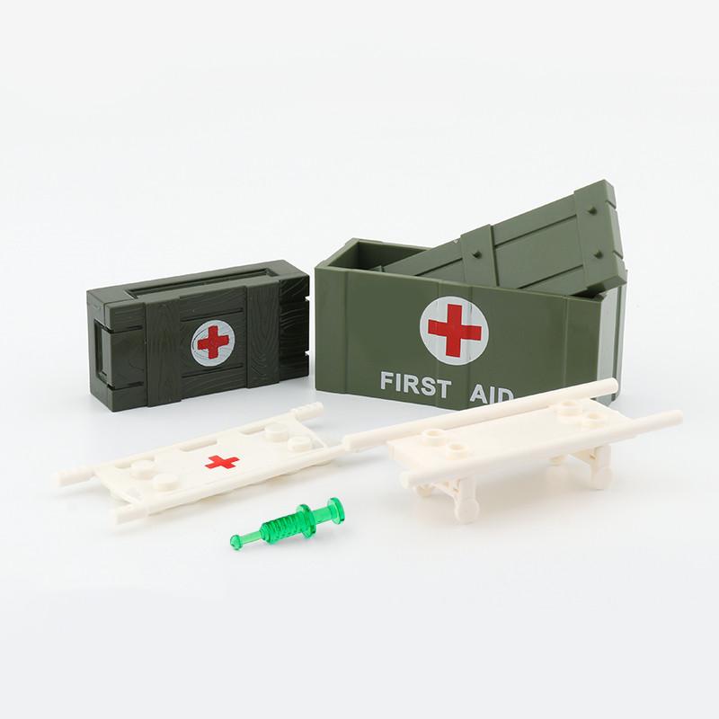 Militaire Medische Figuur Bouwstenen Helm Spuit Brancard Tas Medicijndoos Accessoires Leger Baksteen Speelgoed Kinder Cadeau J003