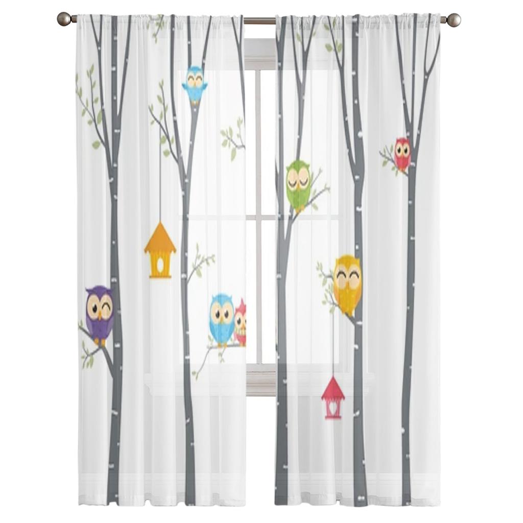 Sowa z gałęzią drzewa Przezroczyste zasłony okienne do salonu sypialni Nowoczesne woalowe tiulowe zasłony Tkanina Draperie do kuchni