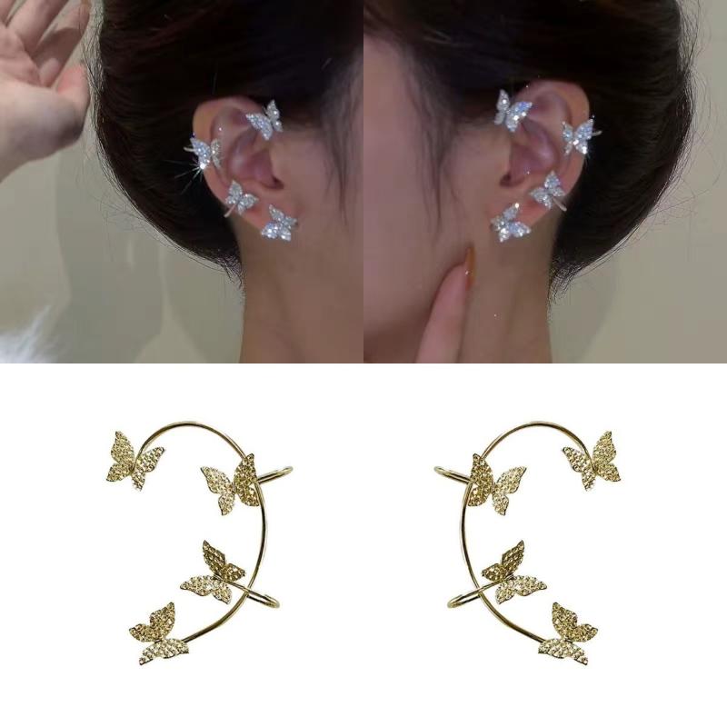 Women Butterfly Earrings Fashion Zircon Ear Hook Clip-On Cartilage Non-Pierced Earrings