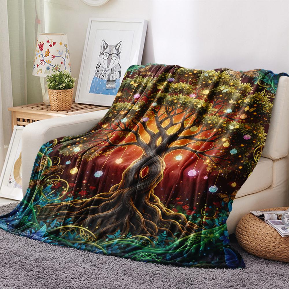 1PC Tree of Life Print Flannel Blanket, High quality All Seasons, Home Decor, Warmth and Comfort, Perfect for Christmas Gifts