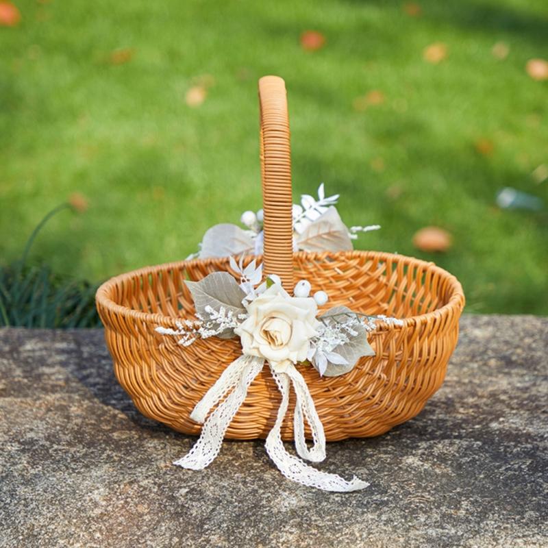 Elegant Rattans Handwoven Wicker Flower Basket Portable Floral Arrangement Pots for Wedding and Homes Decoration