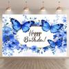 2D Blue Butterfly Happy Birthday Backdrop Photography Background