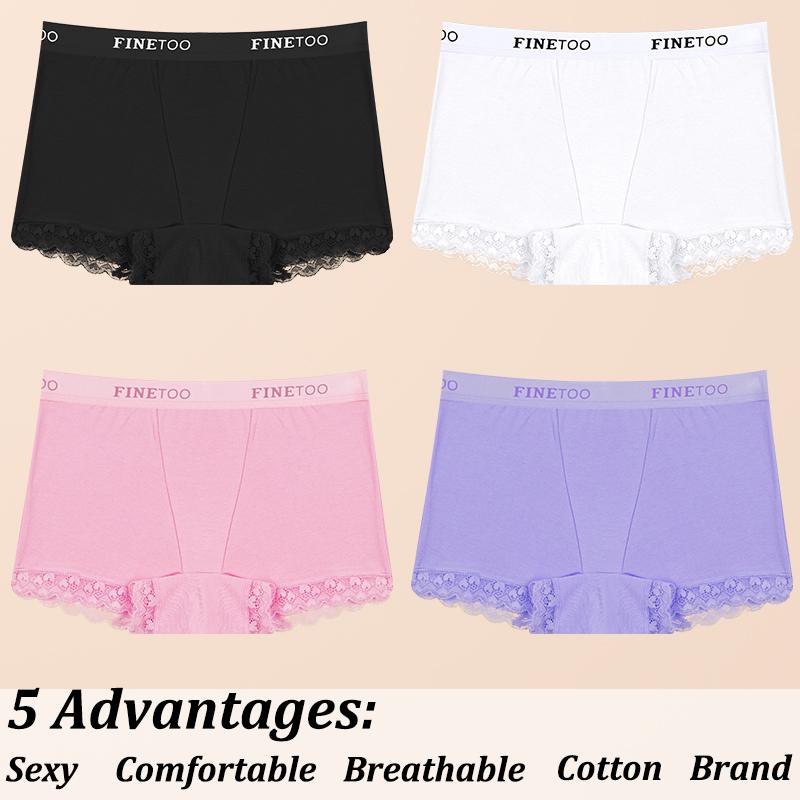 4Pcs Women's Lace Panties Cotton boxer briefs Seamless Sports Boxers Underwear Female Briefs Lingerie Intimate Underpant