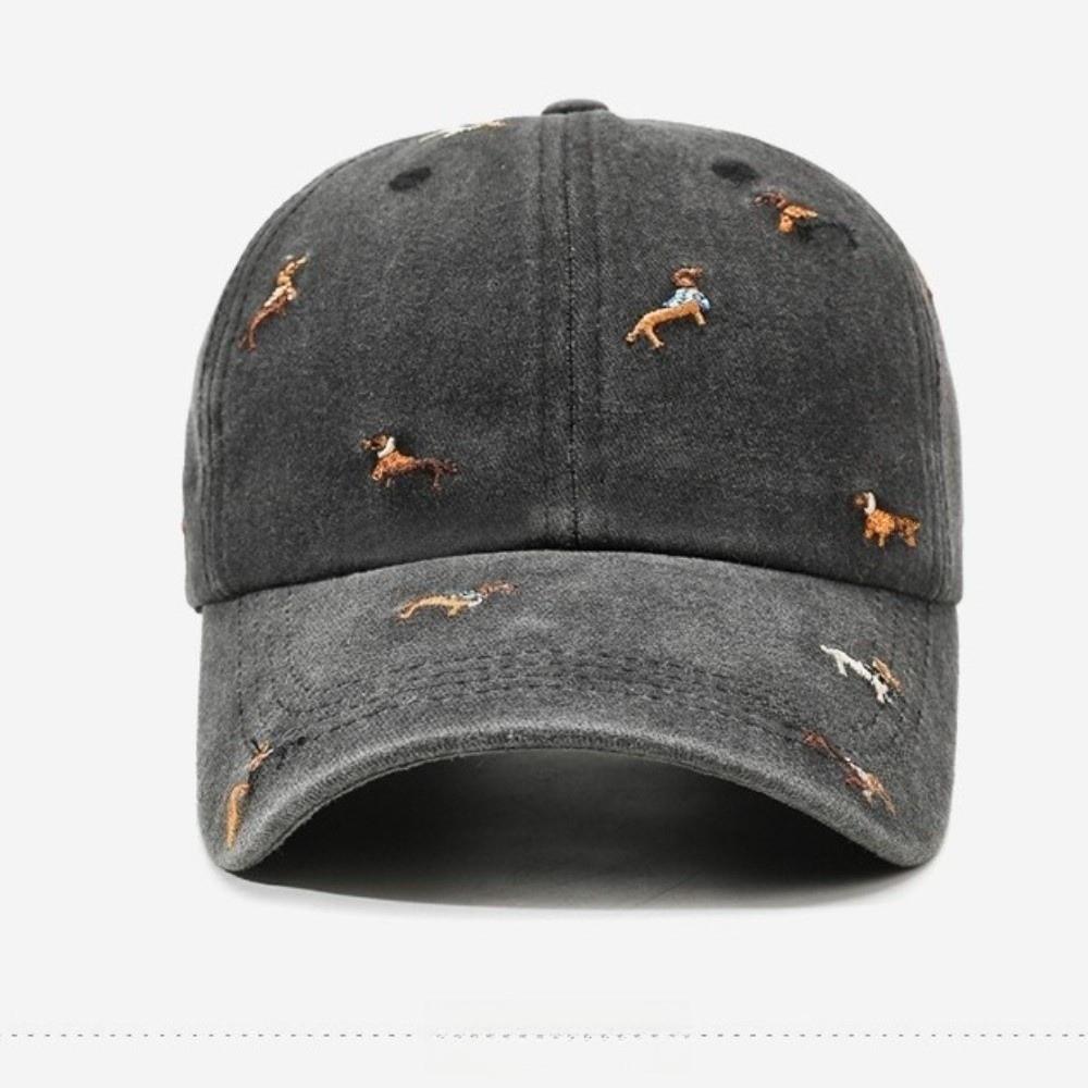Washed Embroidery Puppy Cap Soft Duckbill Cap Versatile Distressed Baseball Cap Women