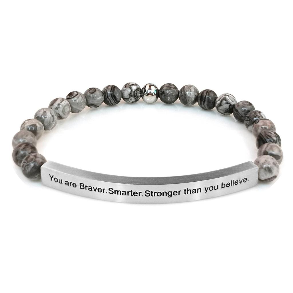 6Mm steel ball obsidian powder chalcedony stainless steel elbow lettering aquamarine bracelet