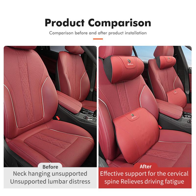 RWXI1 For Alfa Romeo Leather Car Seat Headrest Neck Poillow Lumbar Mat Auto Accessories GT Stelvio F1 Brera Volante Tonale Gloria