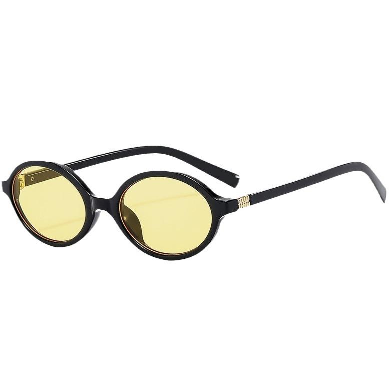 Sunglasses Plain Retro Oval Sunglasses Street Shot Hong Kong Style Glasses Tortoiseshell