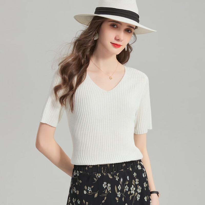 Snowforte Women's Silk Blend Striped V-Neck Knit Tee