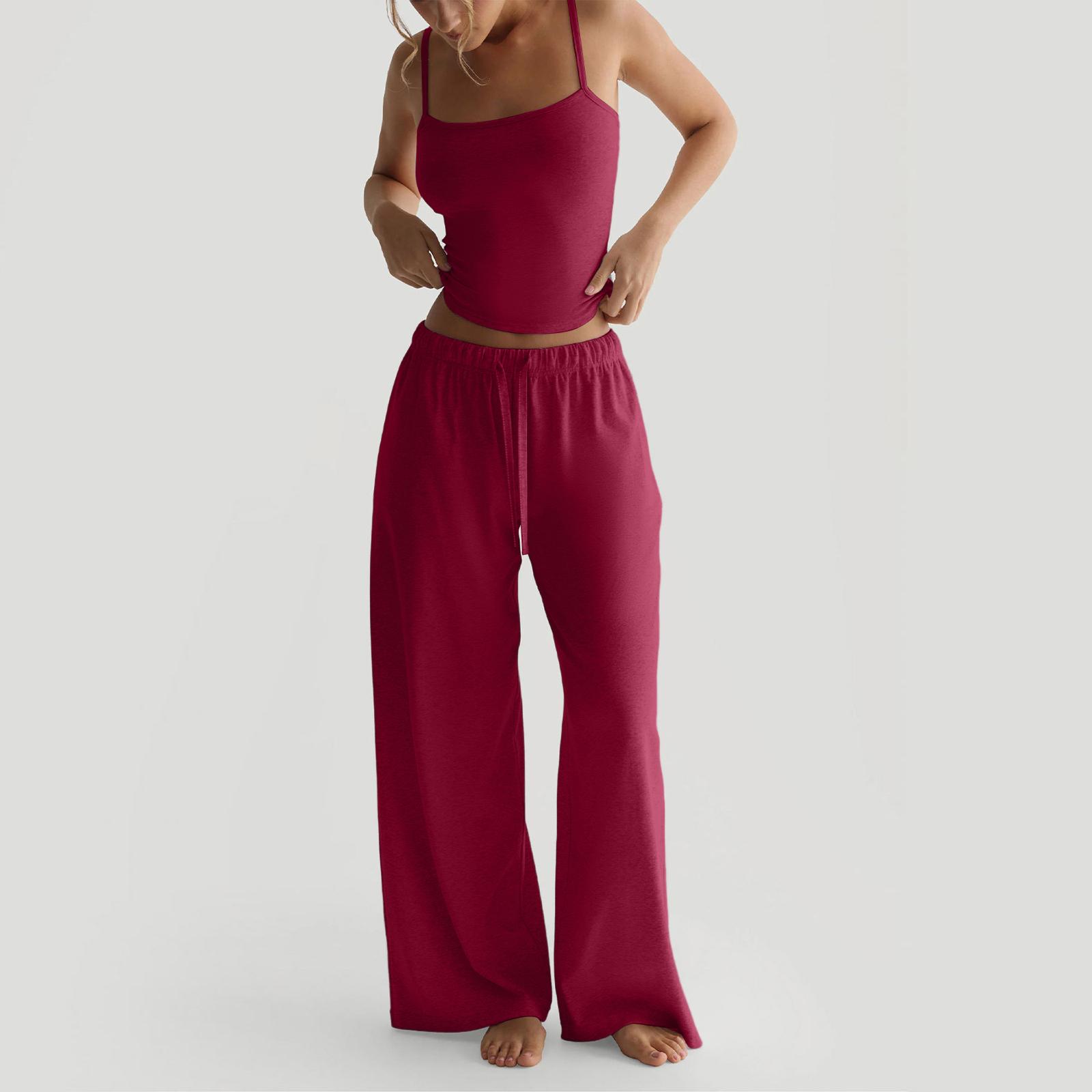 

Women s Solid Color Vest, Camisole Top, Long Pants, Casual Wide Leg Pants, Home Set XL