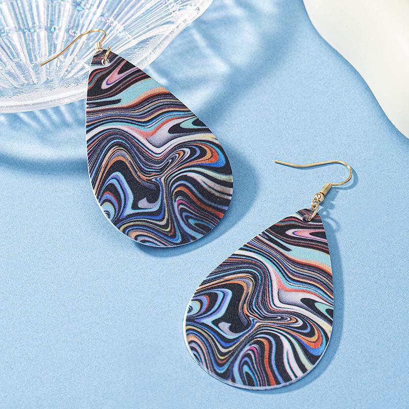 Trendy European & American Colorful Oil Painting Water Drop Earrings: Bold, Stylish Design for Women’s Everyday Wear & Parties.