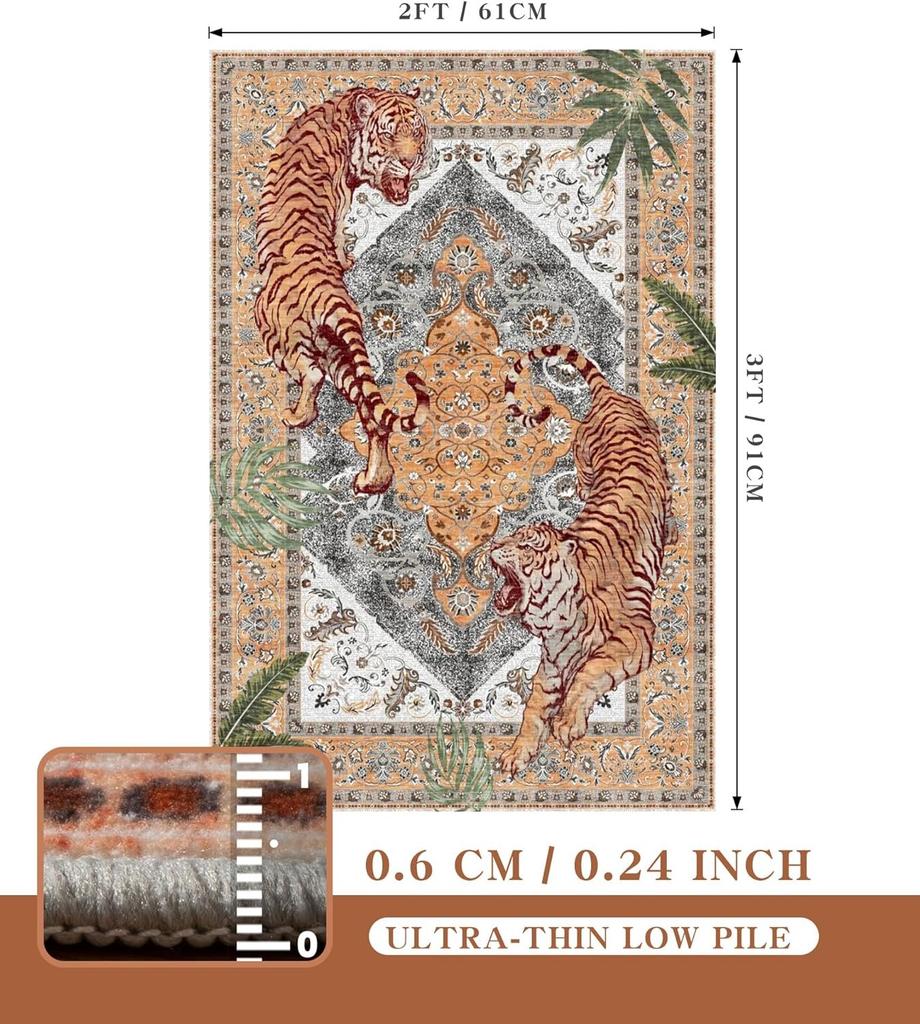 Tiger Animal Living Room Carpet Luxury Washable Foldable Non-slip Bedroom Bedside Mat Coffee Table Cloakroom Rugs Alfombra