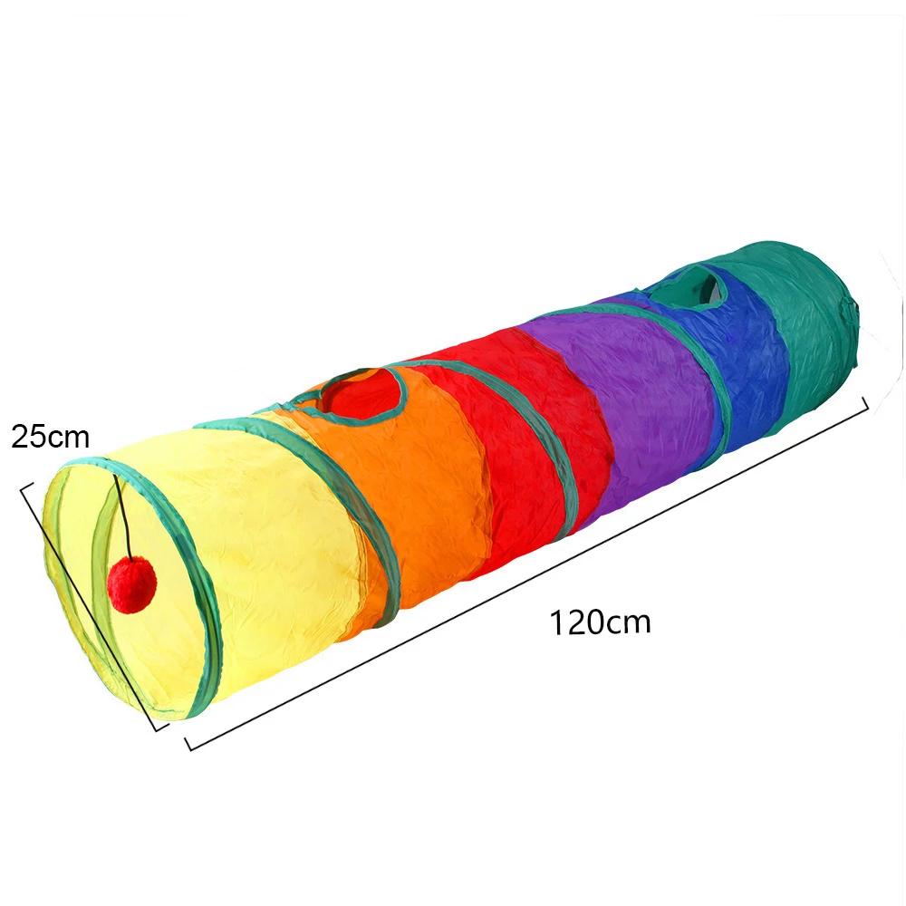 Interactive Pet Toy Rainbow Cat Tunnel Foldable Cat Dog Playground Running Track Drill Barrel Rolling Dragon Tunnel Pet Supplies Decoration