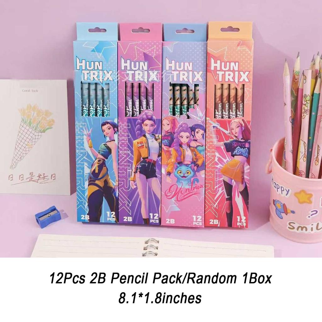 12Pcs Kpop Demon Hunters Huntrix 2B Pencils Set Wood Graphite Sketch Pencils Smooth Writing for School Office Drawing Sketching