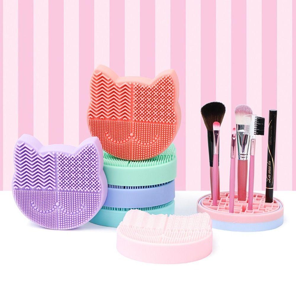 Silicone Makeup Brush Cleaning Box Portable Make Up Tool Scrubber Box Washing Brush Pad  for Women