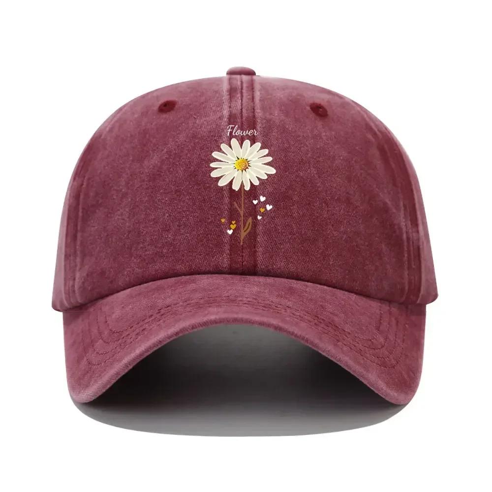 Flower Print Washed Distressed Dad Hats WoUnisex Cotton Baseball Cap Outdoor Fashion Sun Hat Adjustable Curved Brim Sports Caps