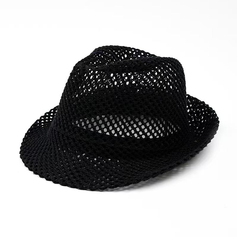 Unisex Summer Panama Hat Breathable Mesh Design Cotton-Polyester Material Compact Brim 58cm Head Circumference Jazz Cap