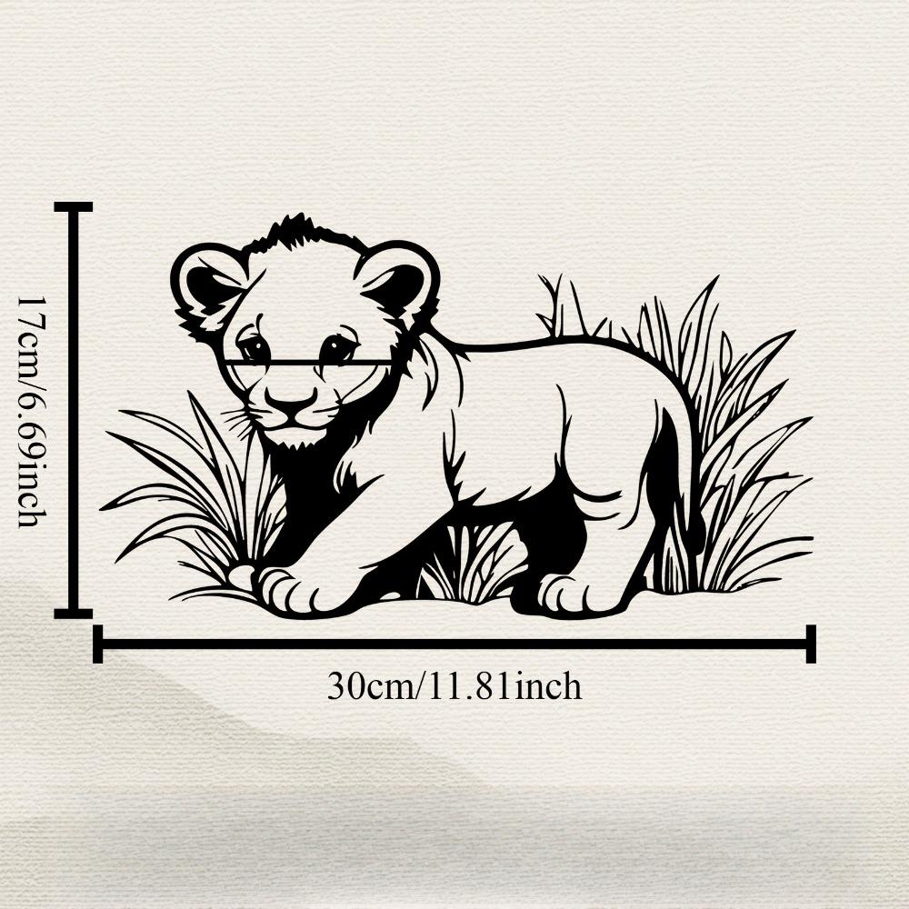 1pc Lion Cub Metal Wall Art, Safari Theme Gift for Kids Room, Weather Resistant Garden Fence Decor, Wild Animal Statue Mural