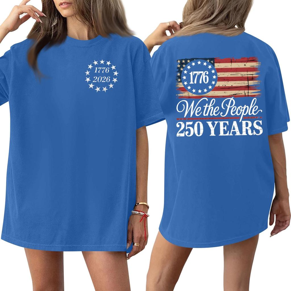 Women's Casual Crew Neck Short Sleeve T-Shirt Loose Fit Graphic Print 250th Anniversary Commemorative Top
