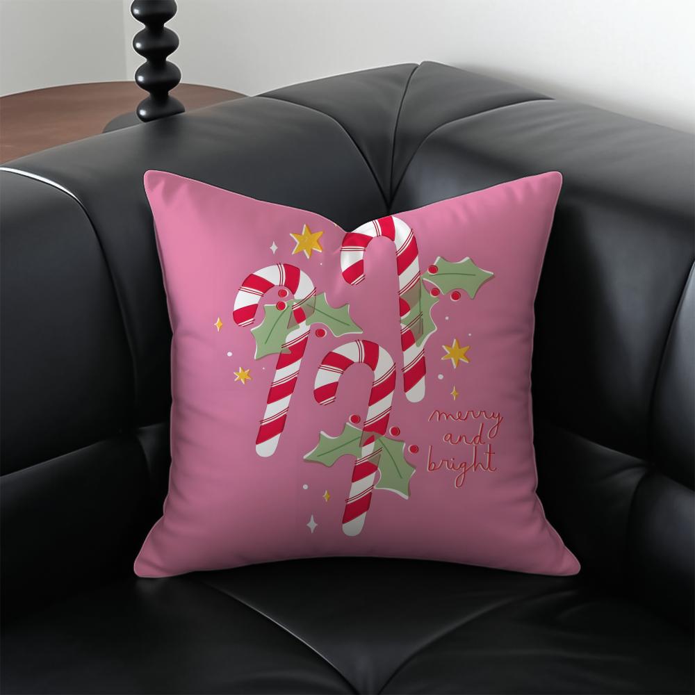 Christmas Candy Cane Holiday Cushion Cover Pillow Case Antidustmite Invisible zipper silky plush cushion