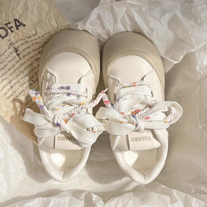 Milk Fufu with Skirt Little White Shoes Women's Autumn 2024 Round Head Ugly Cute Shoes Casual Versatile Low Top Thick Baseplate Shoes