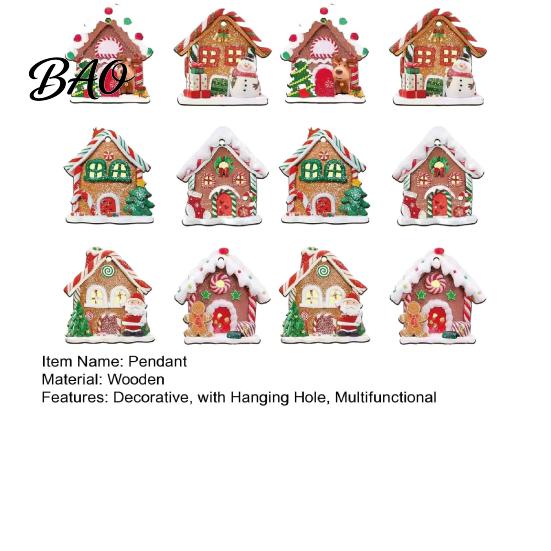 Christmas Fireplace Decorations 12Pcs Wooden Gingerbread House Ornaments for Tree Decorations, Rustic Hanging Xmas Small Gifts Decor with Festive