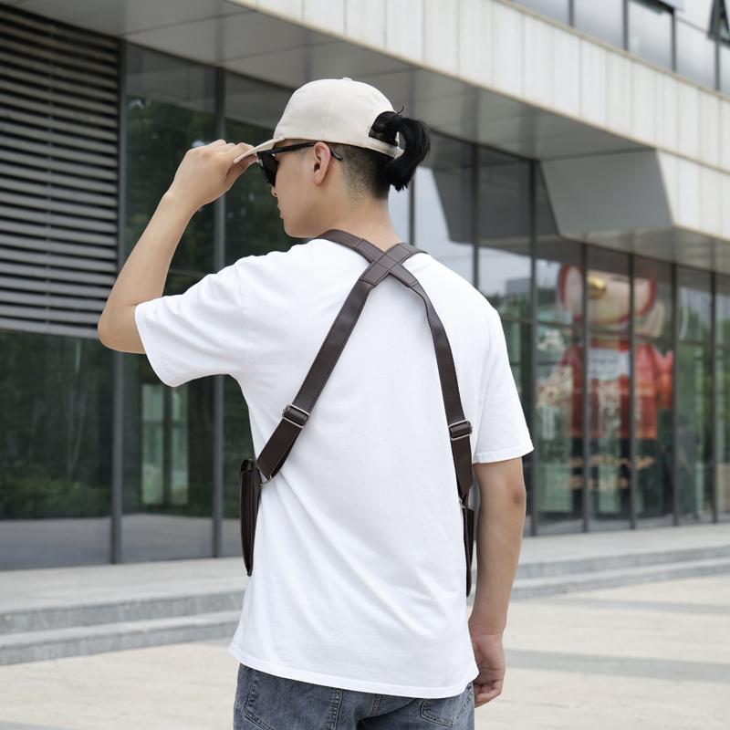 Geantă Vestă Tactică pentru Bărbați cu Design de Lux Piele PU de Înaltă Calitate Geantă de Piept pentru Bărbați Husă pentru Telefon Design Vintage Rucsac de Subraț