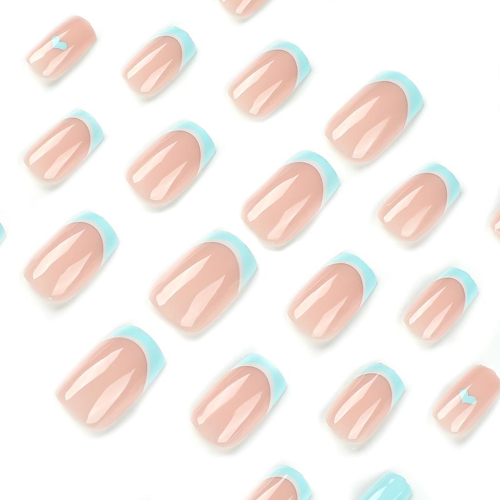 Tragbarer Nagel-Blau-Weiß-Spleiß-French-Nail-Patch Blau-Liebe-Falschnagel-Patch