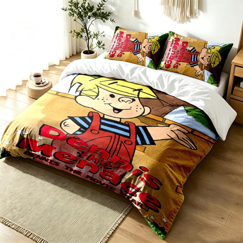 Dennis the Menace 3pc Duvet Cover Set Simple Modern Bedding Set Wrinkle Resistant Soft Fabric All Season Use a perfect gift