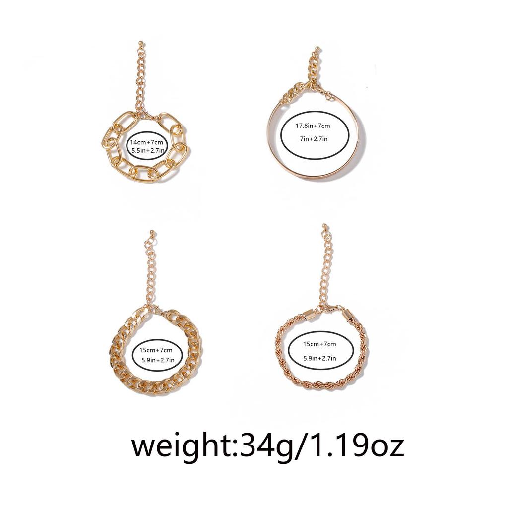 Personality trend, simple and versatile creative and smooth C-shaped mixed and matched twist chain bracelet, geometric four-piece bracelet