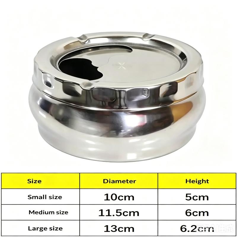 Stainless Steel Ashtray with Windproof Lid Rust Proof Easy to Clean 3 Sizes for Home Outdoor Hiking Travel Use