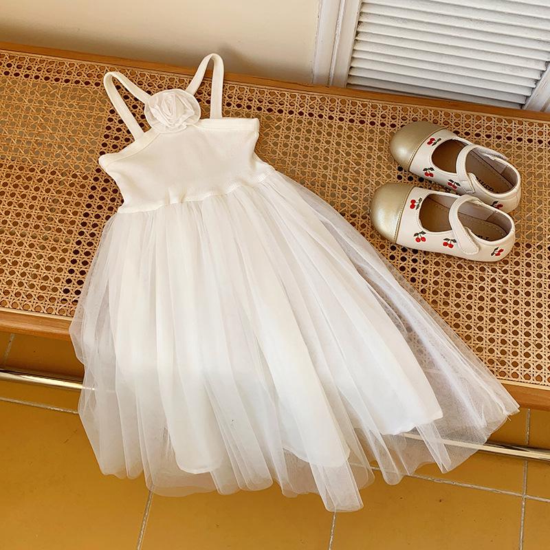 Summer 2025 Girls  French Rose Princess Dress - Sweet and Stylish Mesh Beach Outfit 140 cm