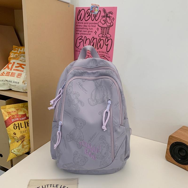 School Bag, Junior High School Outdoor Girls, High-value Printed Bear, College Student Backpack, New Backpack, Cute Backpack.