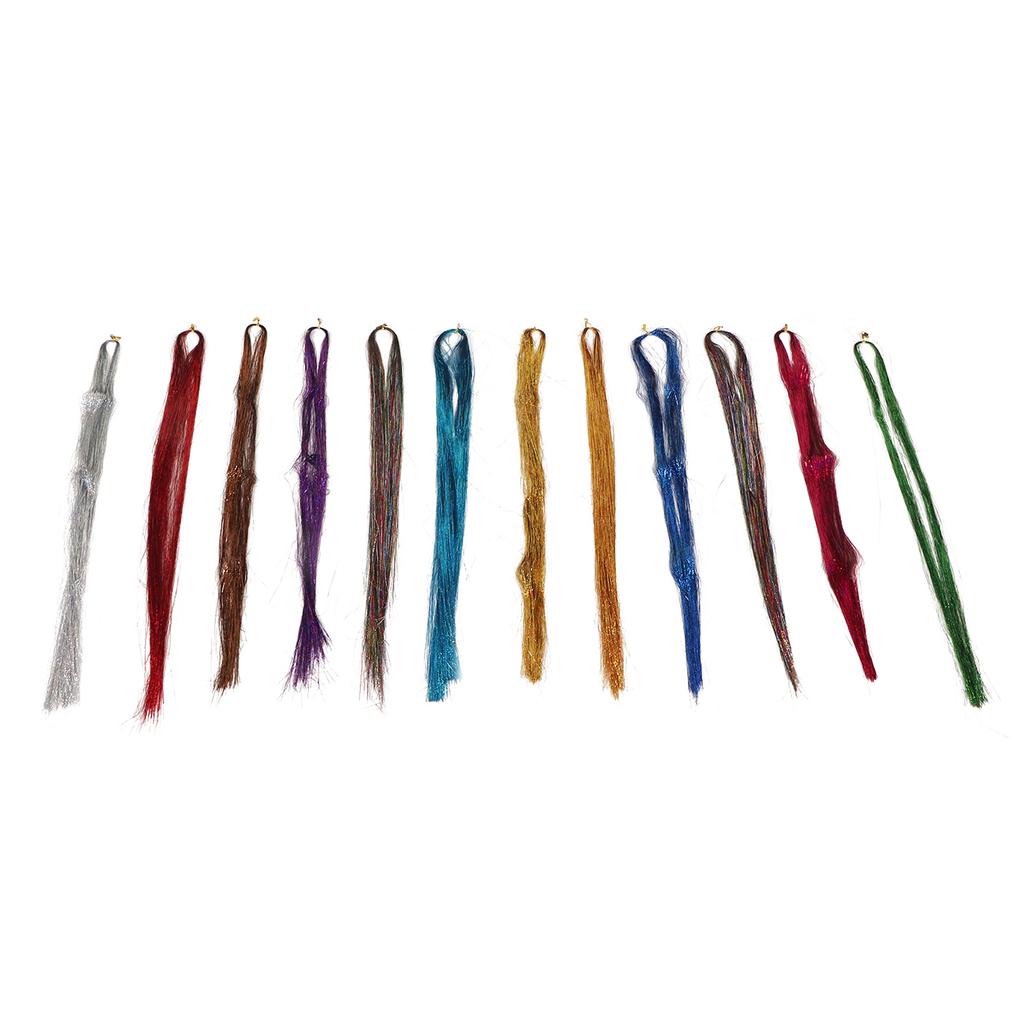 12 Colors Hair Tinsel Strand Glittering Shiny Sparkling Heat Resistant Hair Extensions Tinsel