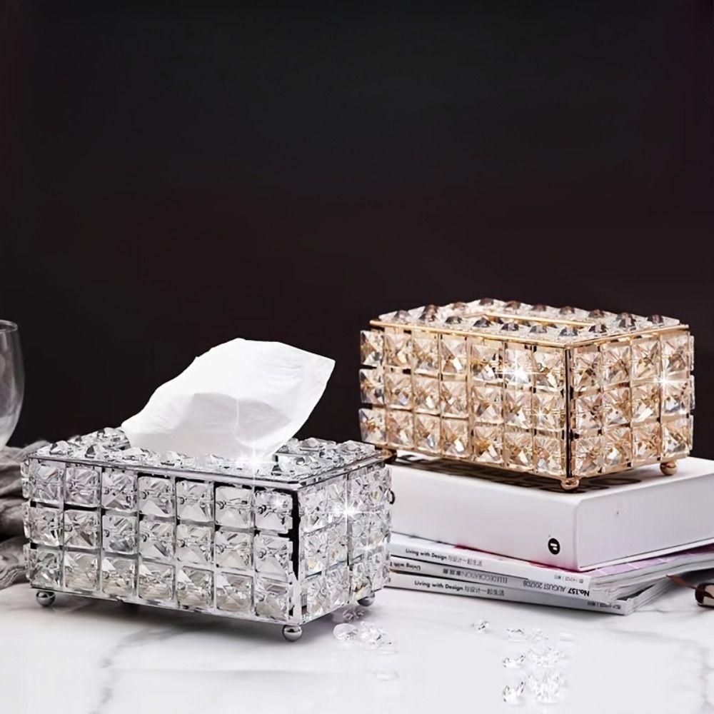 Sparkly Crystal Square Bead Tissue Box Light Luxury Napkin Box Paper Towel Storage Box  Living Room
