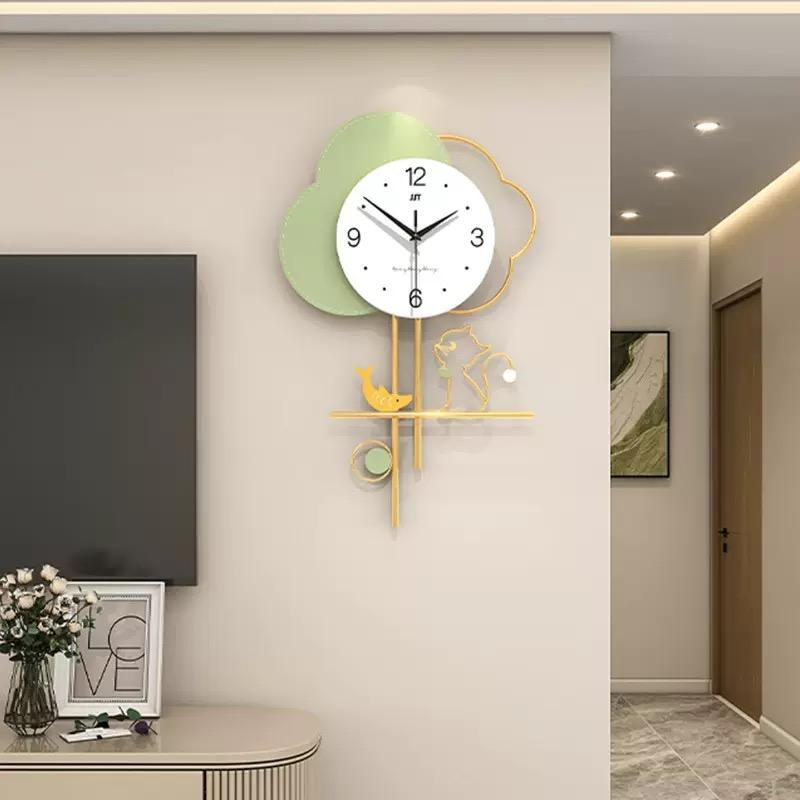 Decorative Clock Wall Mounted Home Fashion Living Room Entrance Background Wall Clock Without Punching Light Luxury Style Clock